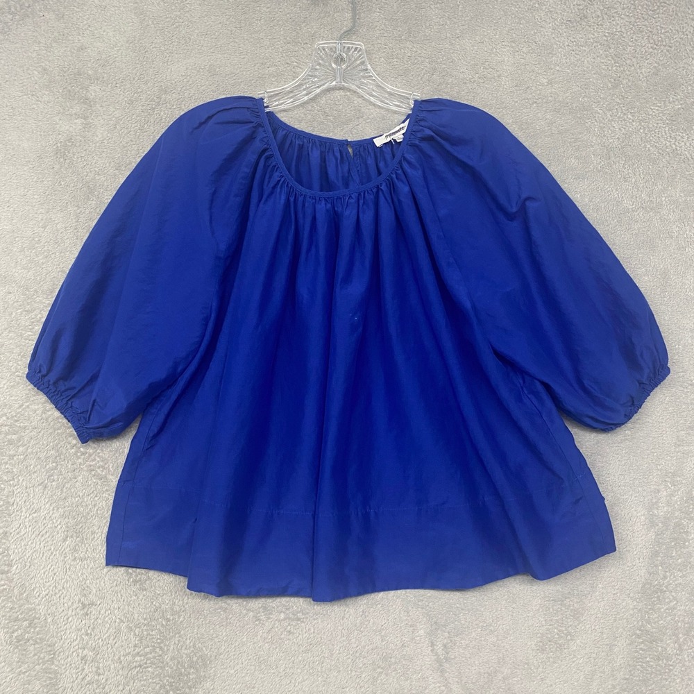 Madewell Top Womens Small Cobalt Blue Cotton Silk Puff Sleeve Blouse
